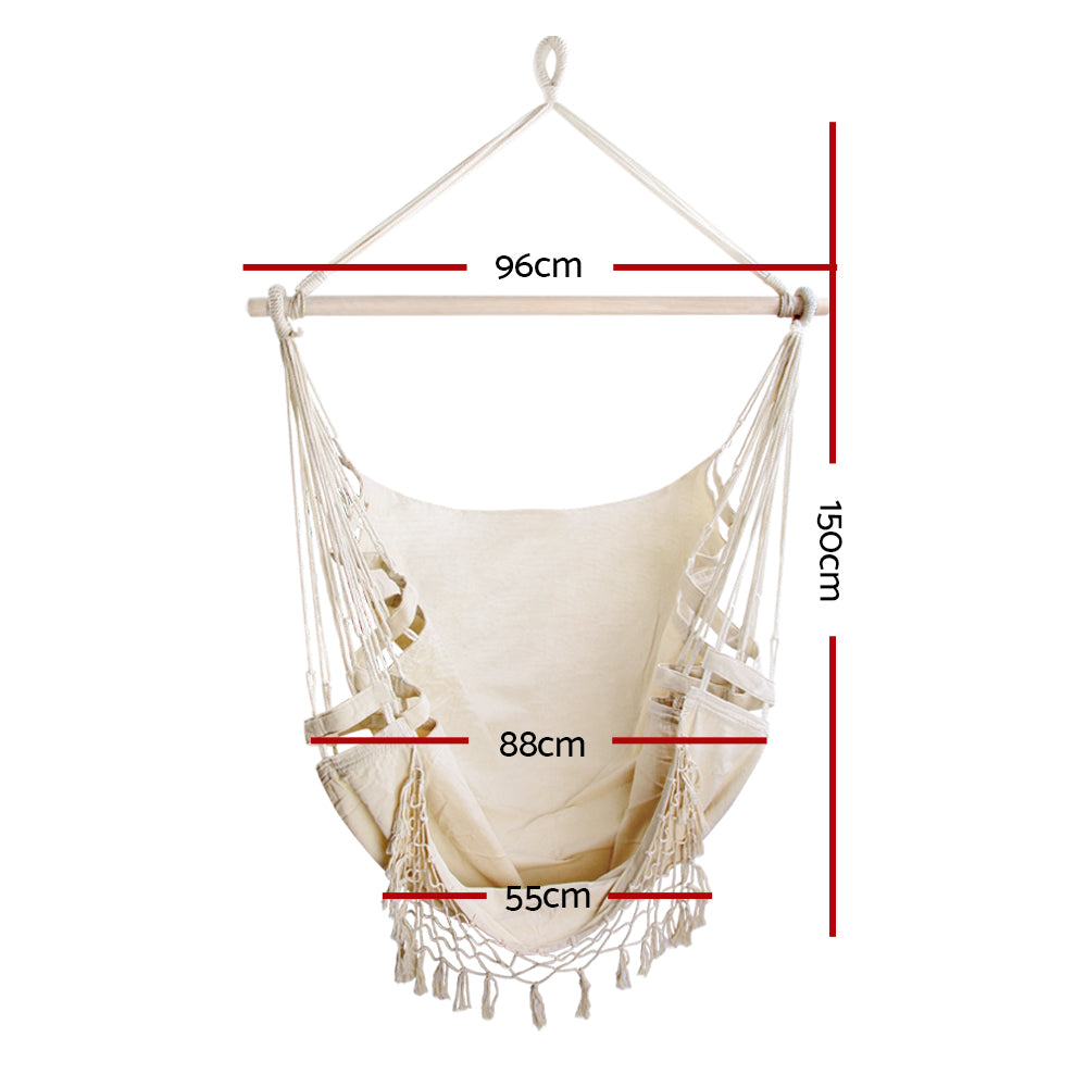 Gardeon Outdoor Hammock Chair Swing Tassel Cream
