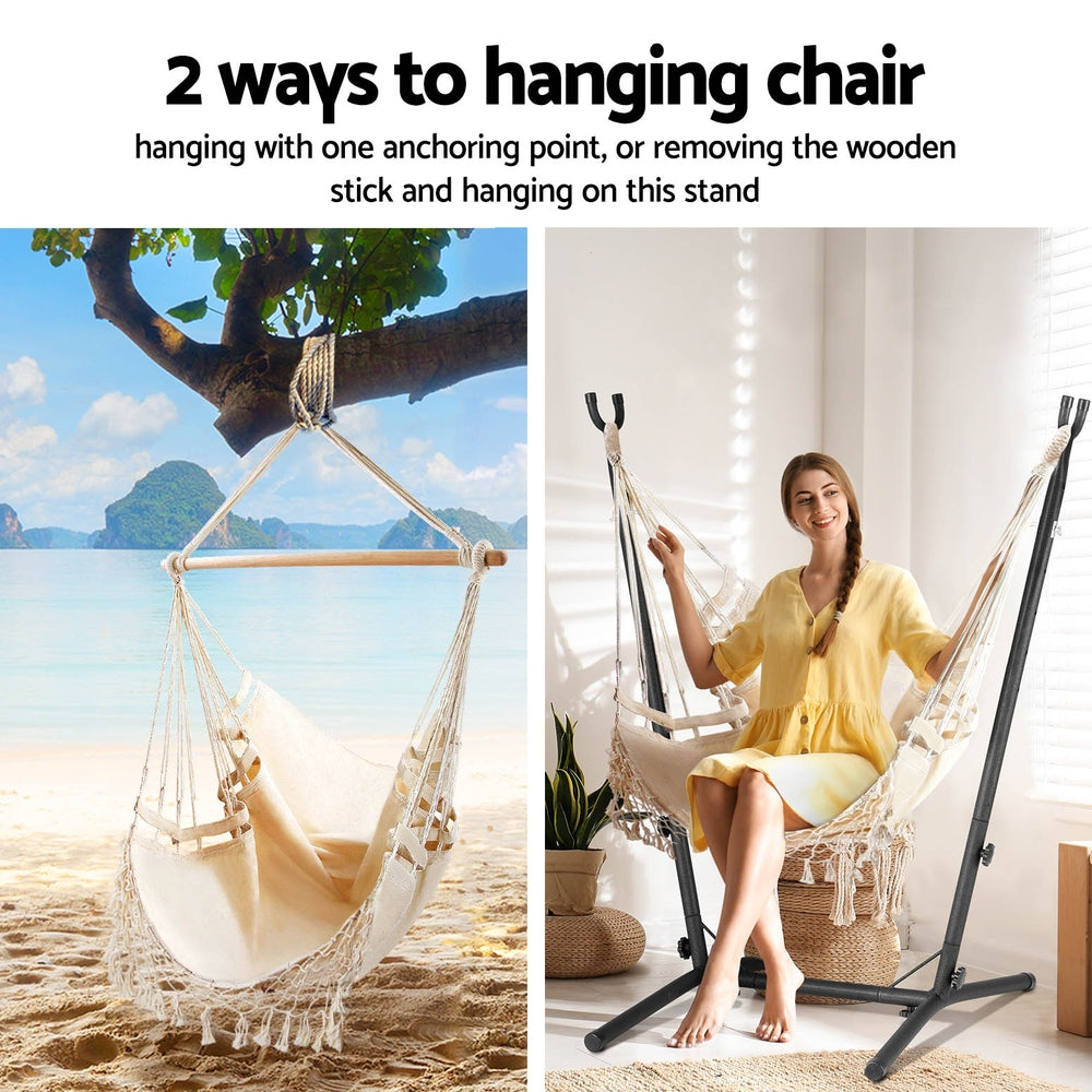 Indoor Outdoor Hammock Chair with Stand Cream - Gardeon