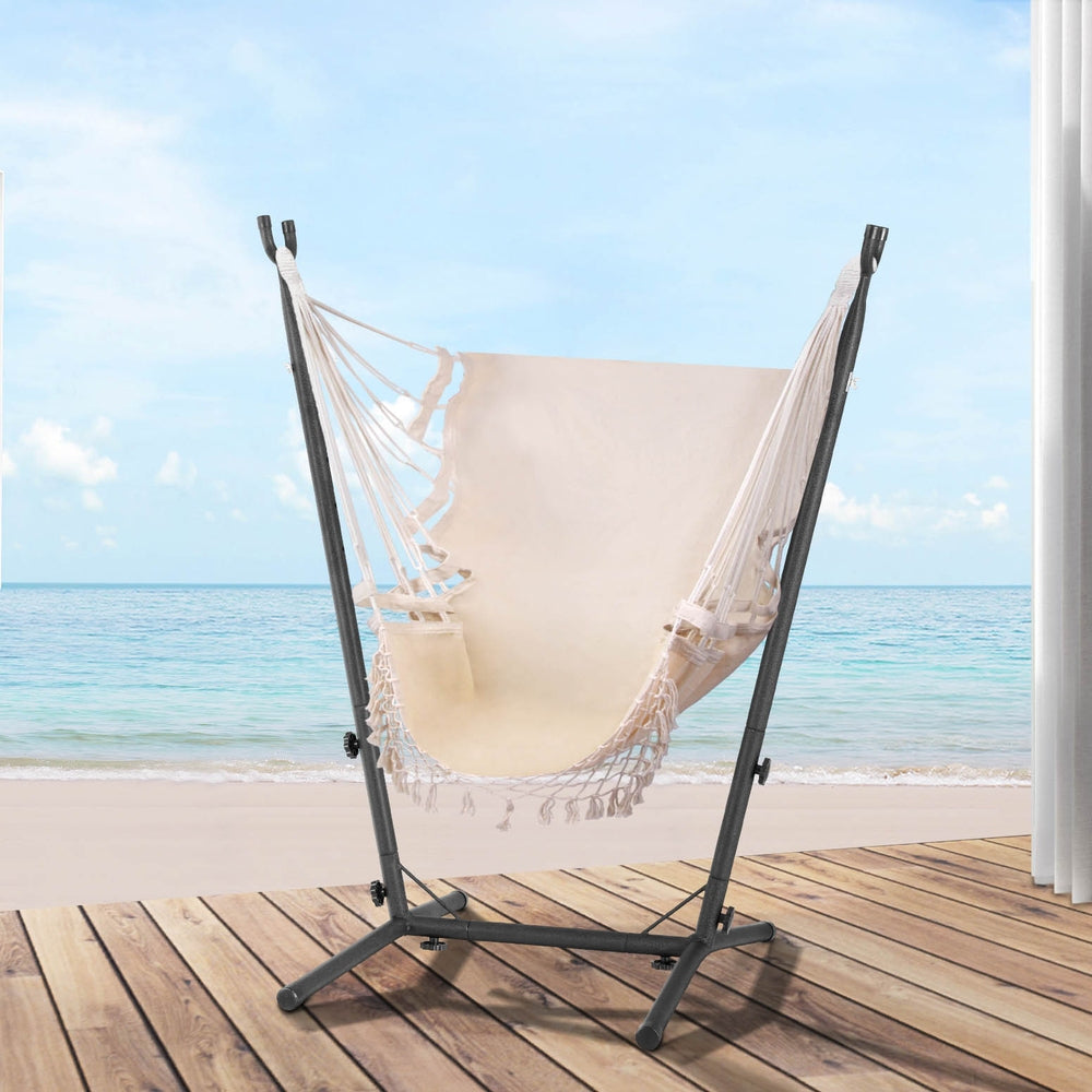 Indoor Outdoor Hammock Chair with Stand Cream - Gardeon