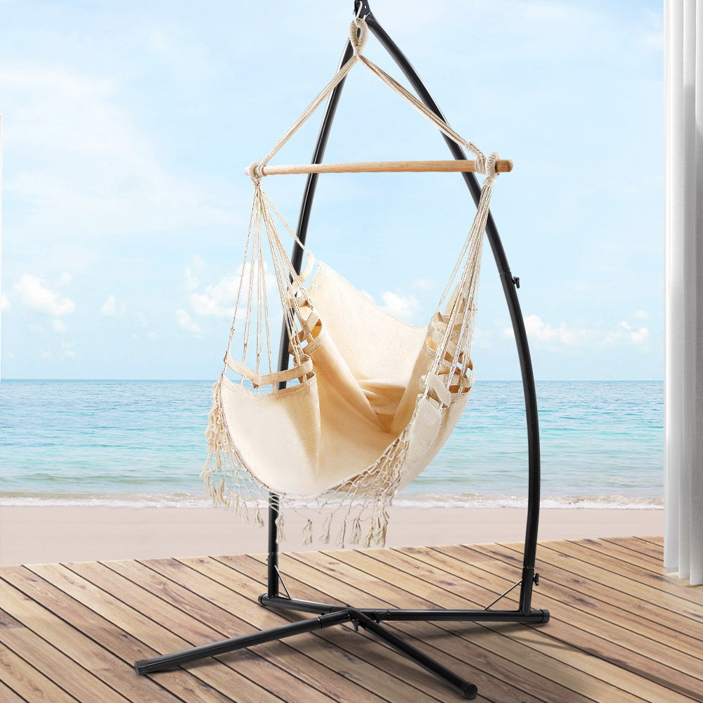 Gardeon Hanging Hammock Chair with Steel Stand Cream