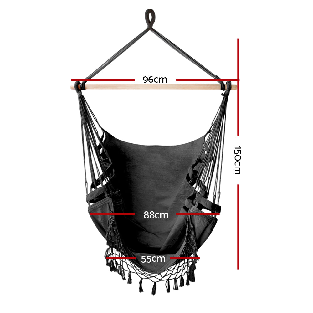 Gardeon Outdoor Hammock Chair Swing Tassel Grey