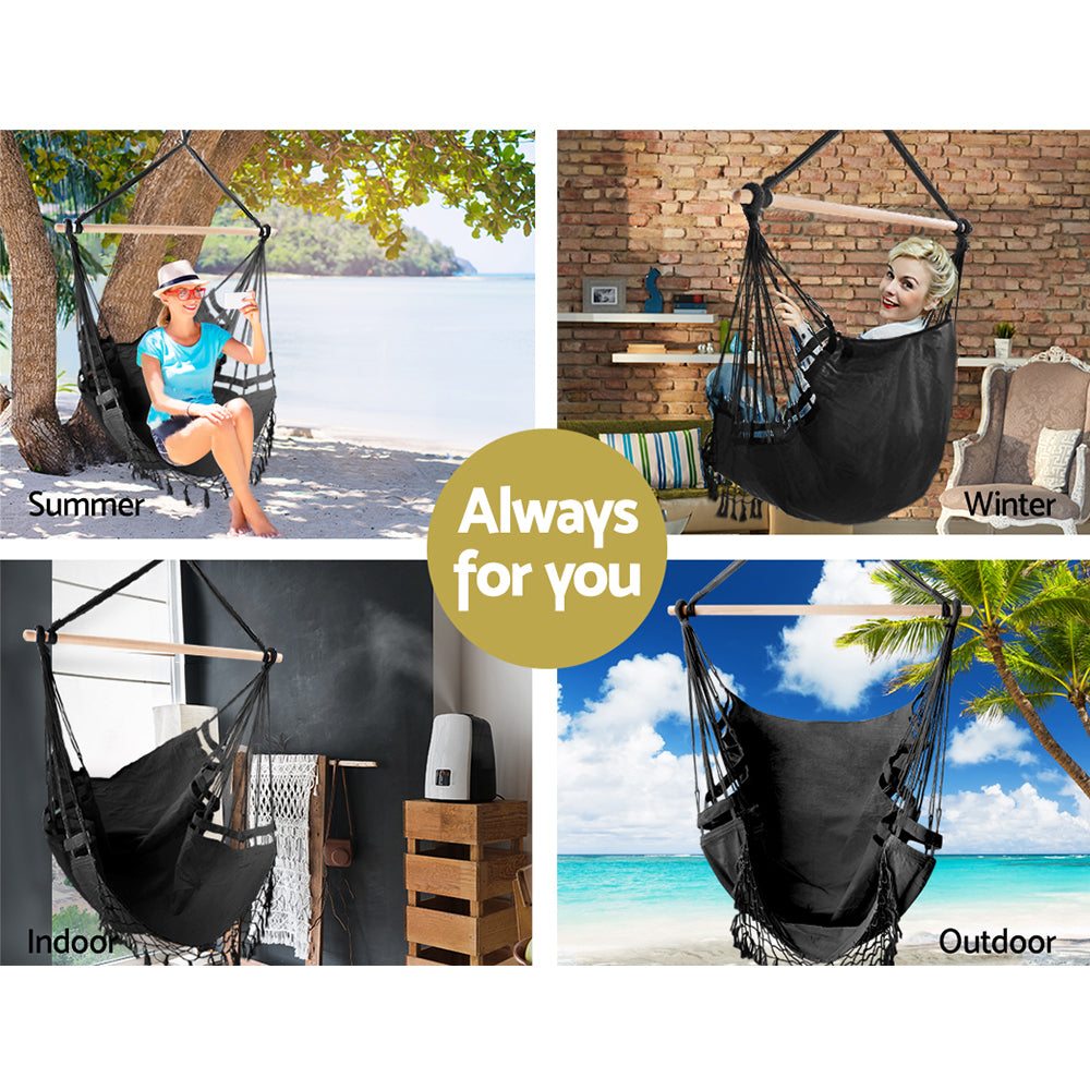 Gardeon Outdoor Hammock Chair Swing Tassel Grey