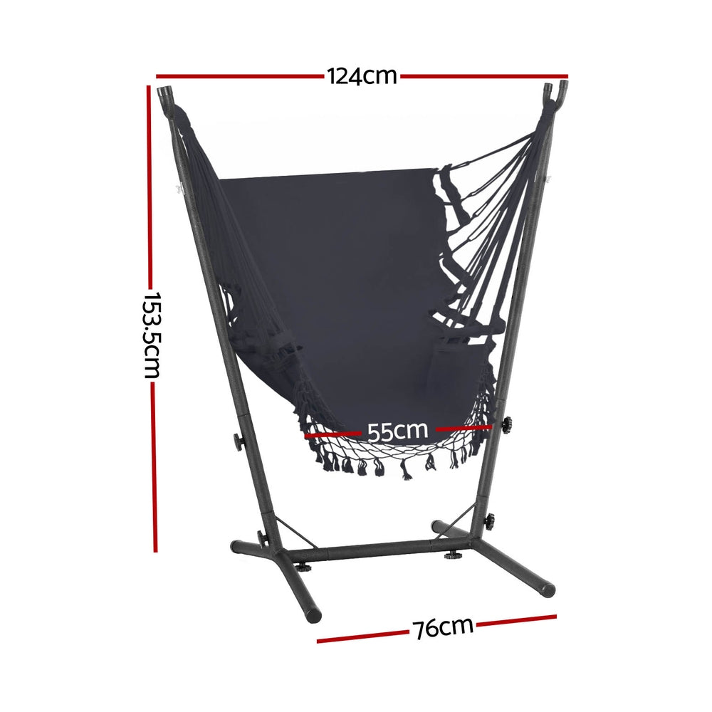 Soft-Touch Hammock Chair with Metal Frame, Grey - Gardeon