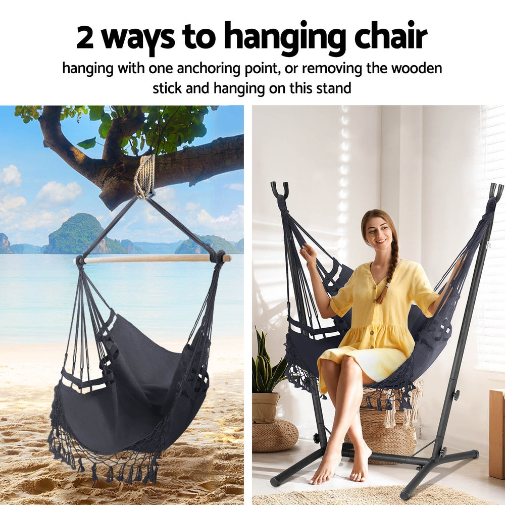 Soft-Touch Hammock Chair with Metal Frame, Grey - Gardeon