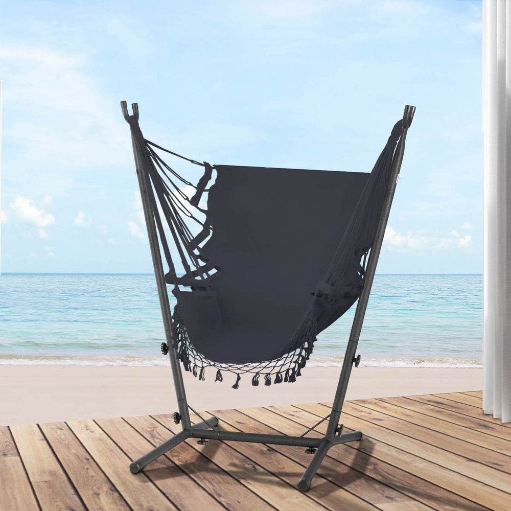 Soft-Touch Hammock Chair with Metal Frame, Grey - Gardeon