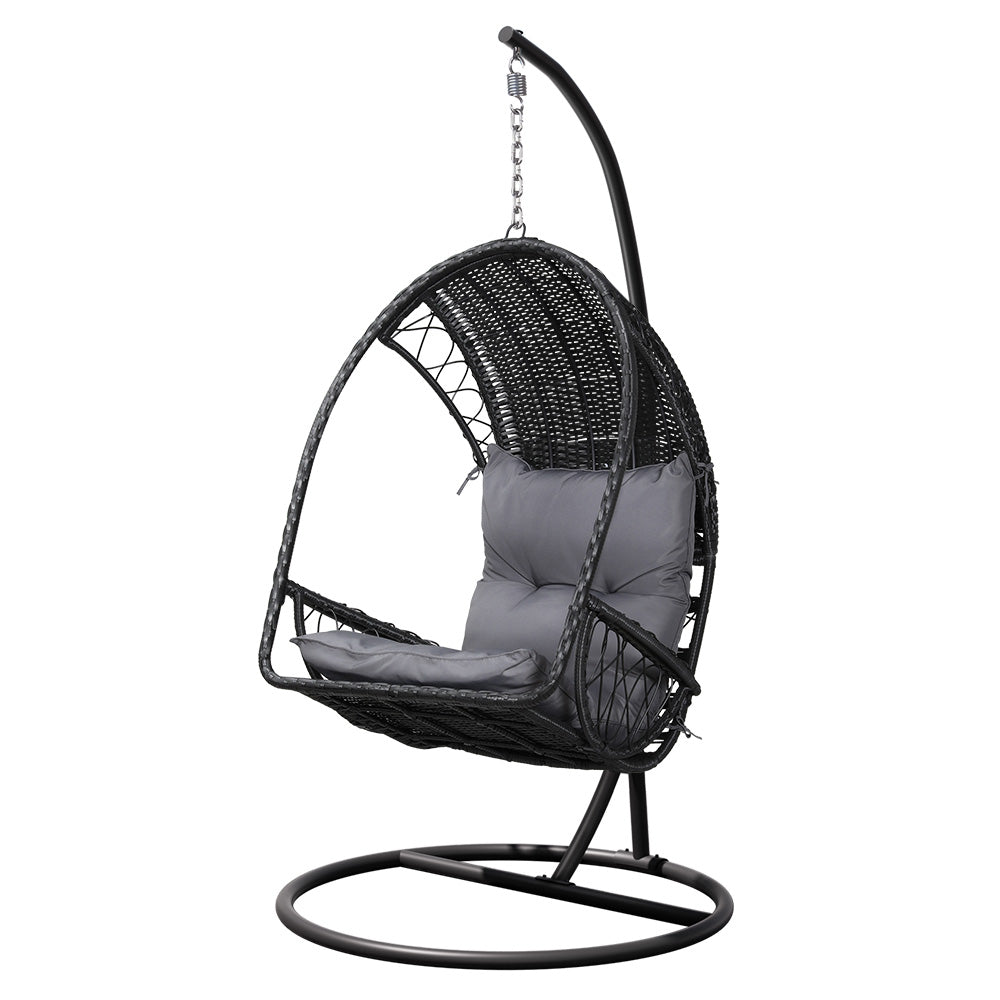 Gardeon Outdoor Egg Swing Chair Wicker Pod Black