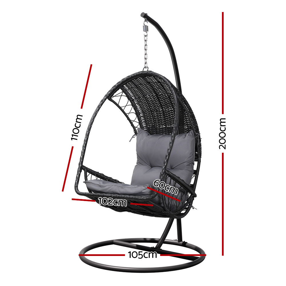 Gardeon Outdoor Egg Swing Chair Wicker Pod Black