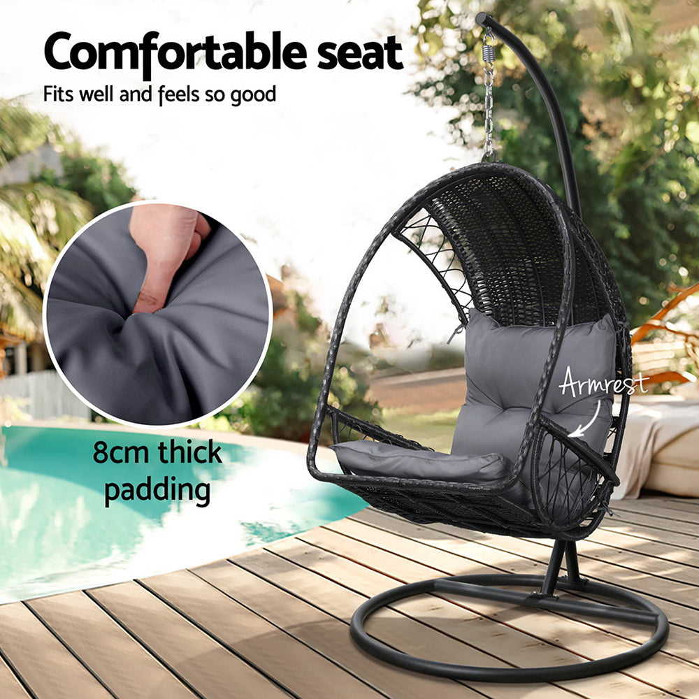 Gardeon Outdoor Egg Swing Chair Wicker Pod Black