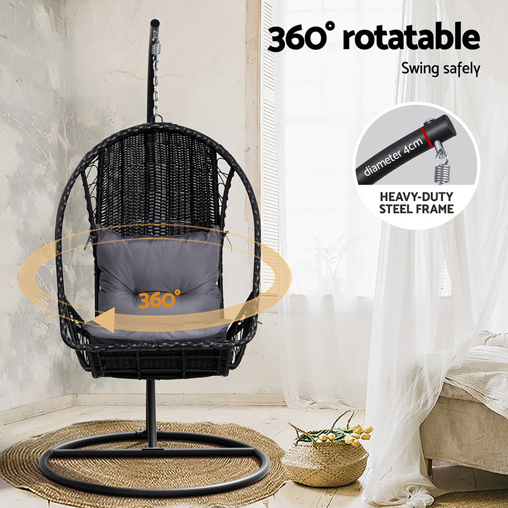 Gardeon Outdoor Egg Swing Chair Wicker Pod Black