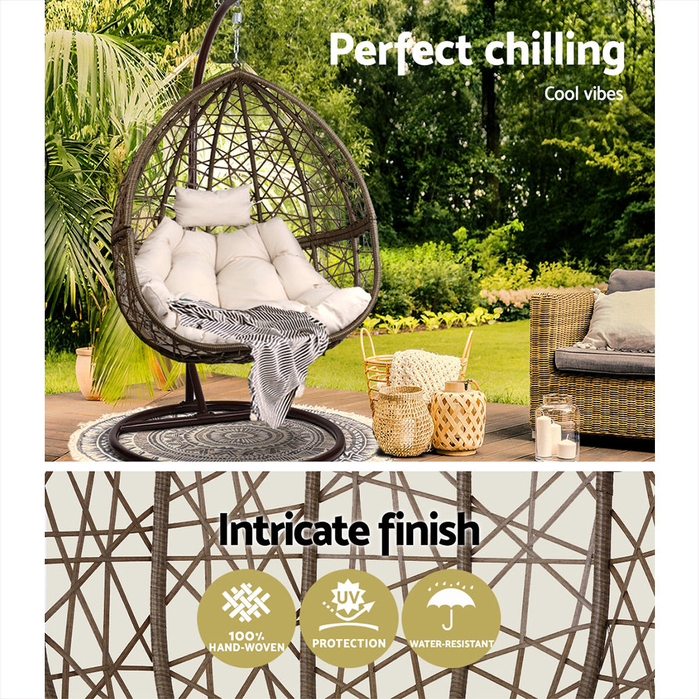 Gardeon Outdoor Egg Swing Chair Wicker Rattan Pod Latte