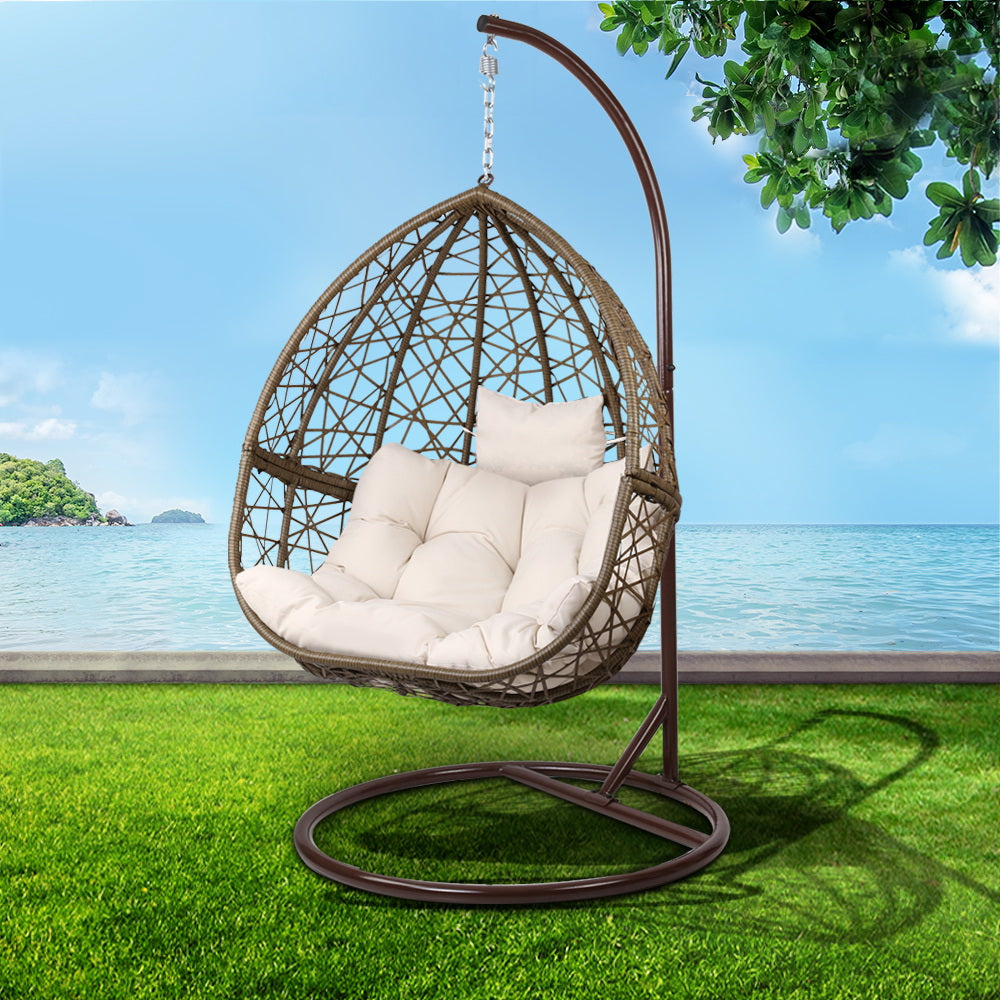 Gardeon Outdoor Egg Swing Chair Wicker Rattan Pod Latte