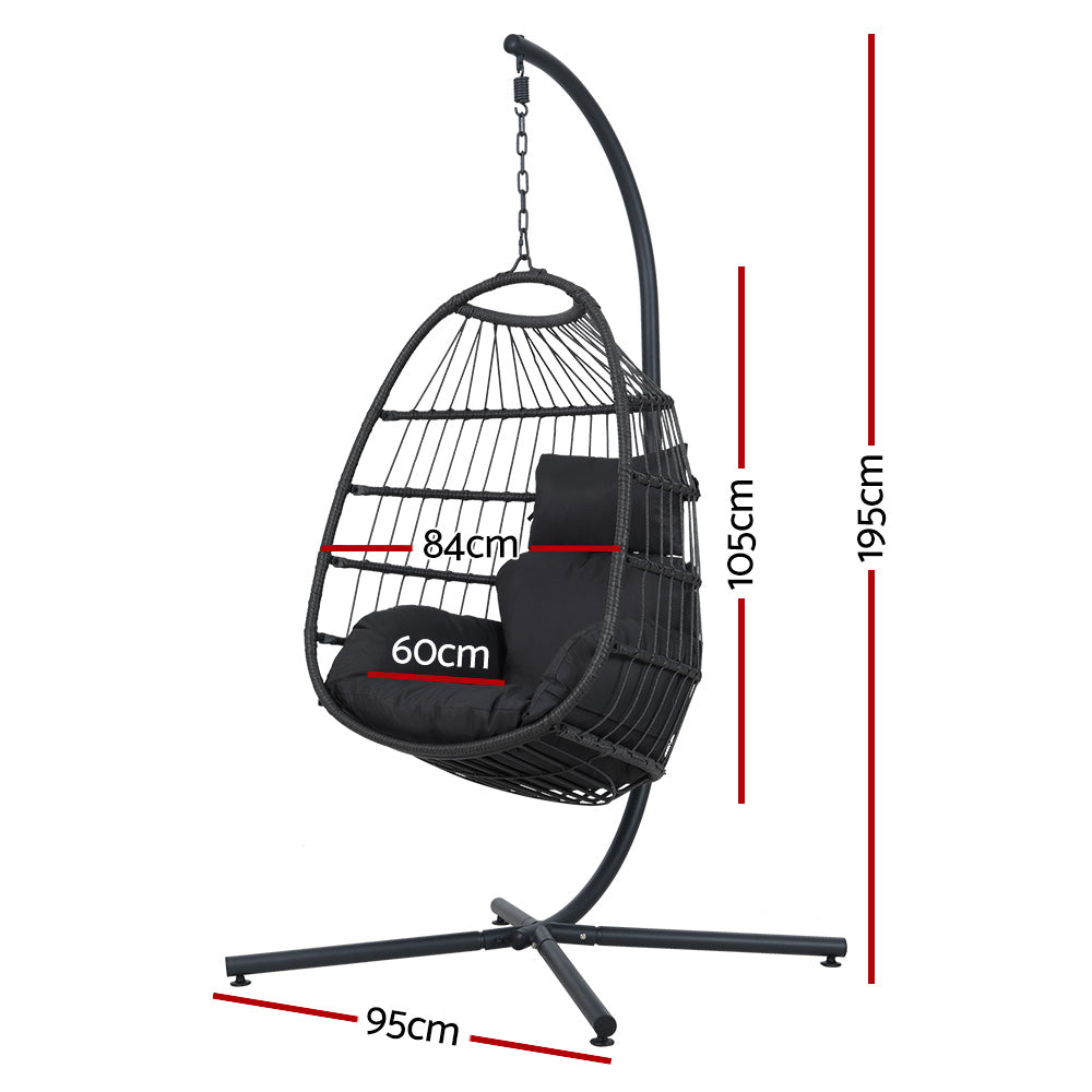 Gardeon Grey Outdoor Egg Swing Chair Wicker Pod Foldable