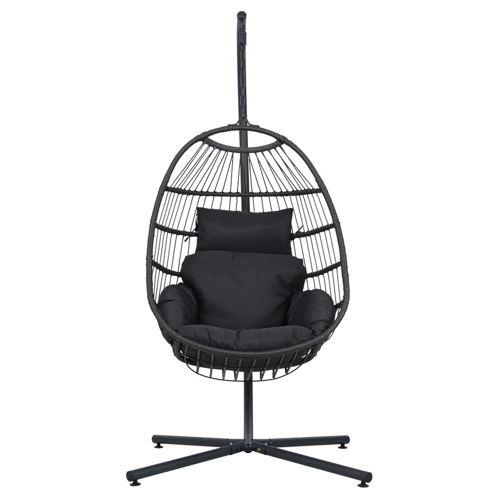 Gardeon Grey Outdoor Egg Swing Chair Wicker Pod Foldable