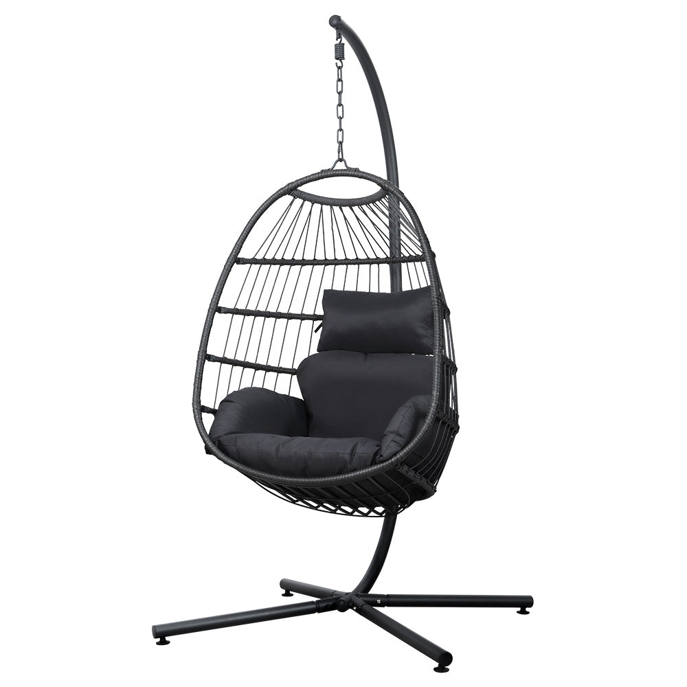Gardeon Grey Outdoor Egg Swing Chair Wicker Pod Foldable
