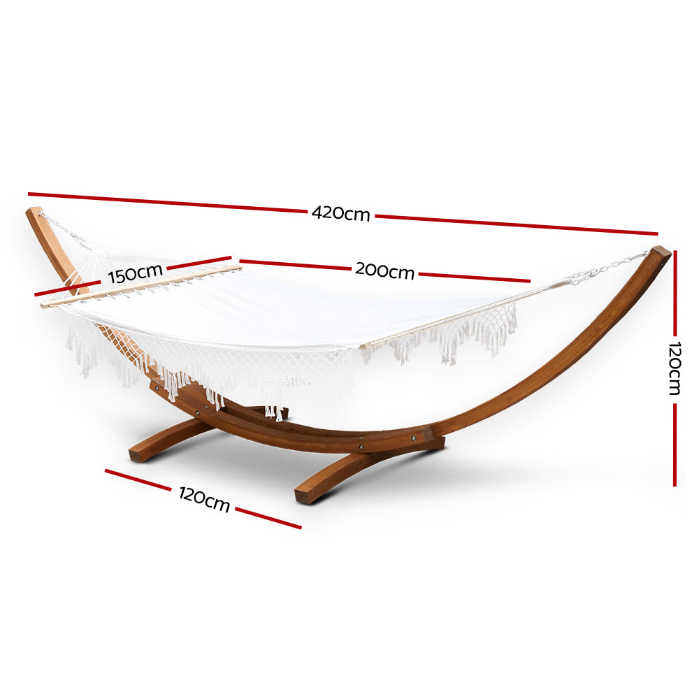 Gardeon Outdoor Timber Hammock Bed 2-Person Cream