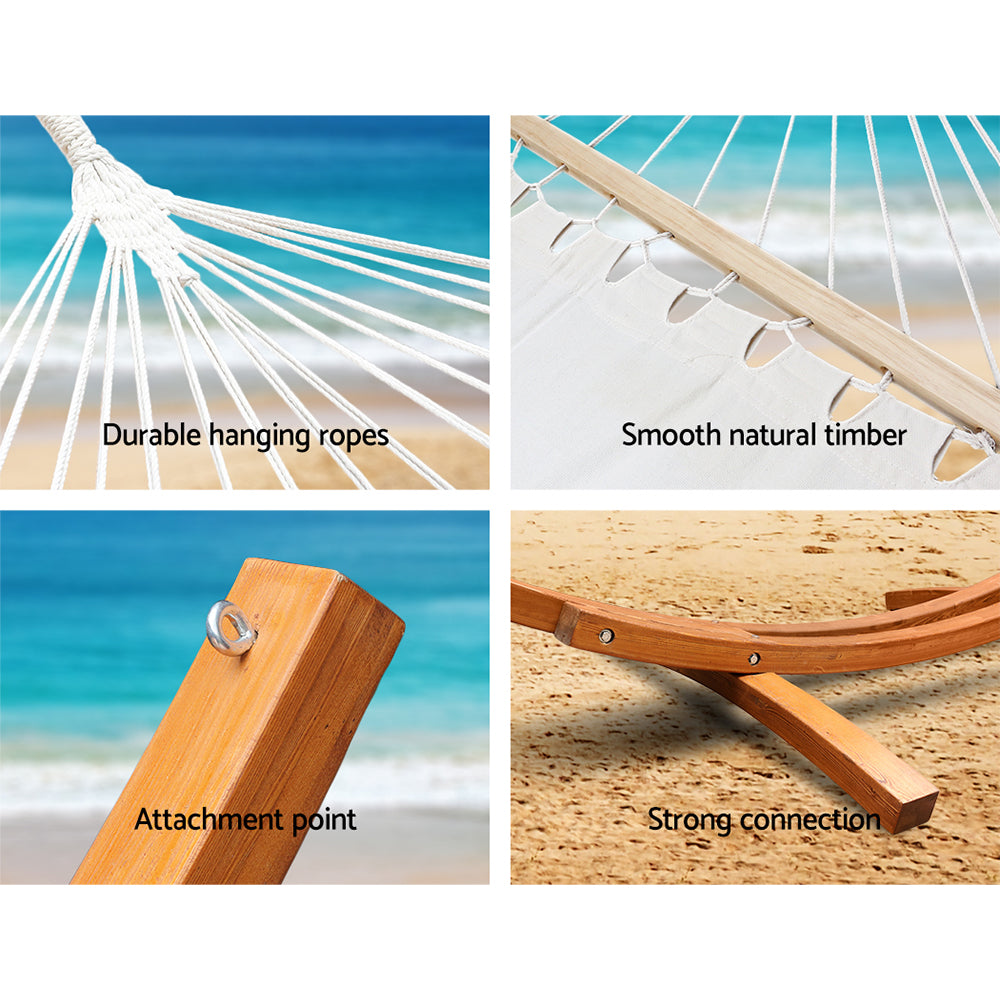 Gardeon Outdoor Timber Hammock Bed 2-Person Cream