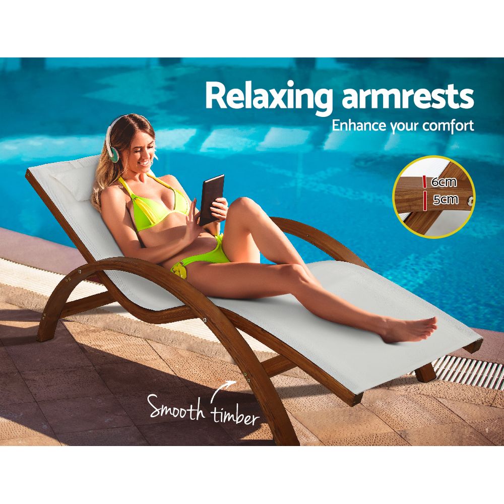 Gardeon Outdoor Sun Lounge Timber Armchair Cream