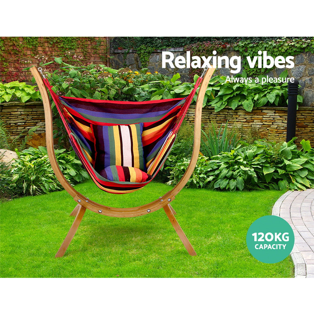 Gardeon Timber Hammock Chair Outdoor Furniture Multi-Coloured