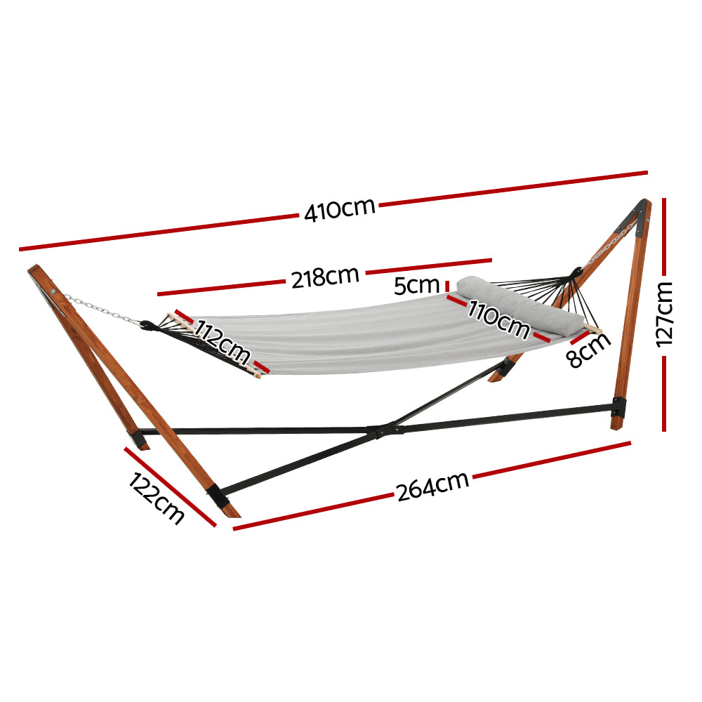 Gardeon Timber Hammock Outdoor Camping with Stand Grey