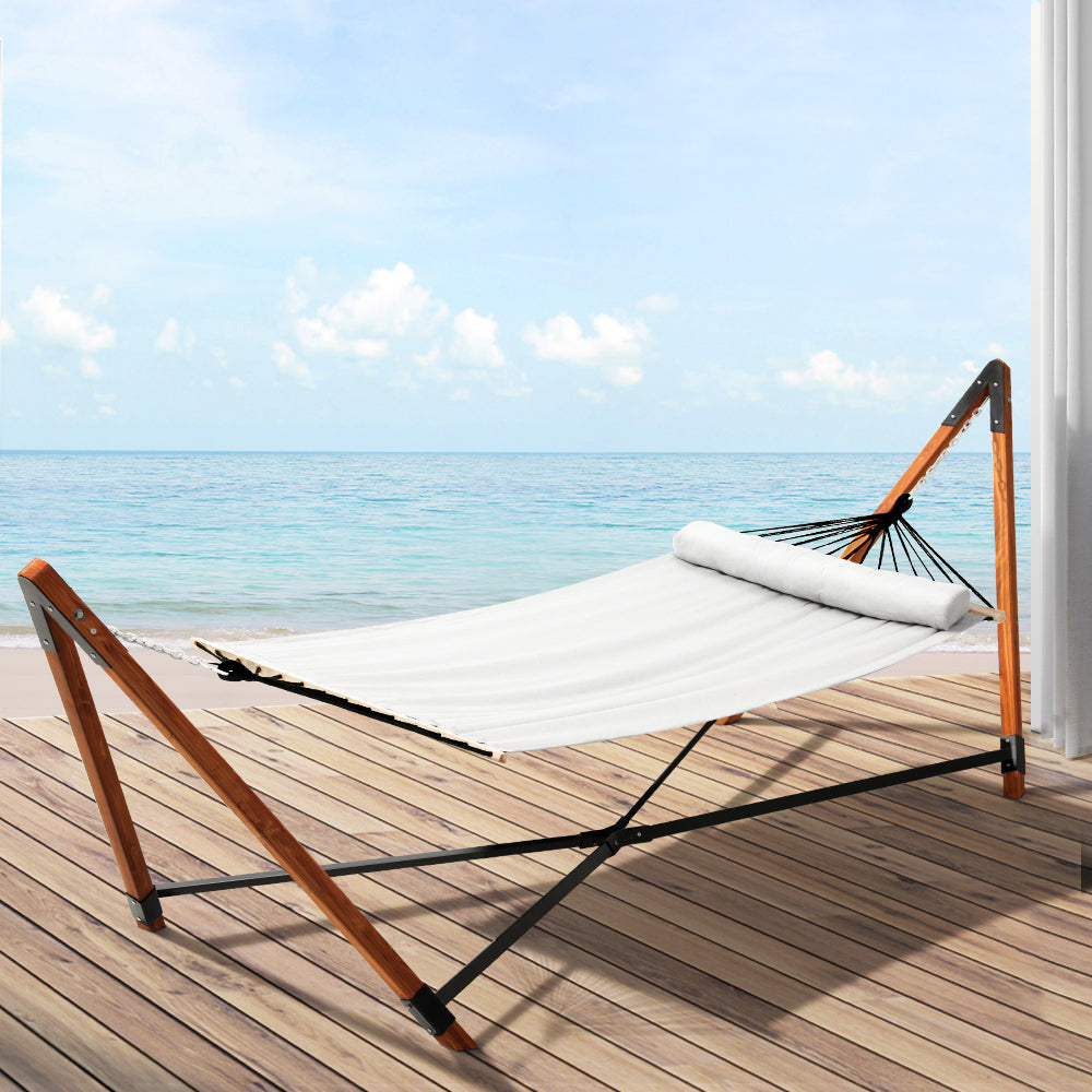 Gardeon Timber Hammock Outdoor Camping with Stand Grey