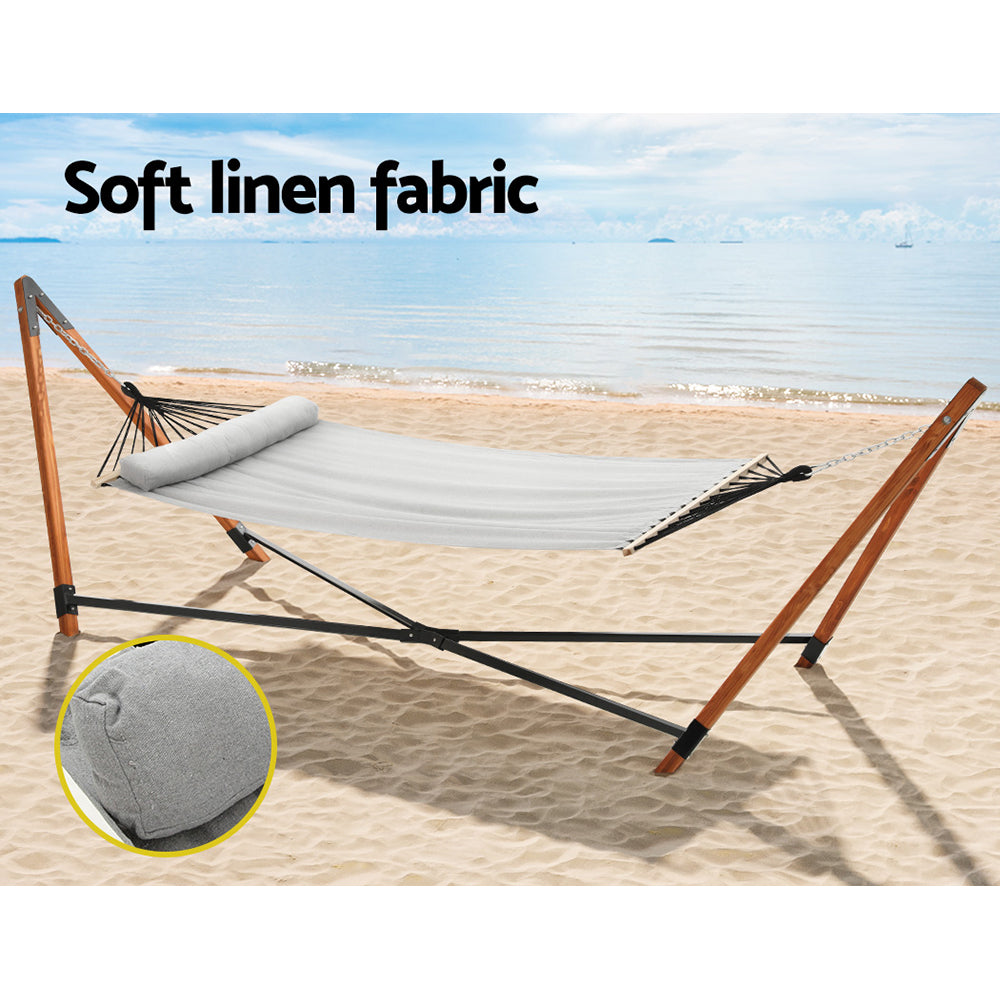 Gardeon Timber Hammock Outdoor Camping with Stand Grey