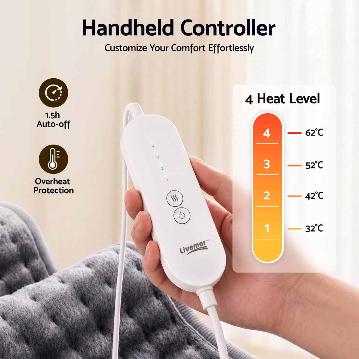 Livemor Electric Heating Pad 60x30cm 4 Heat Settings