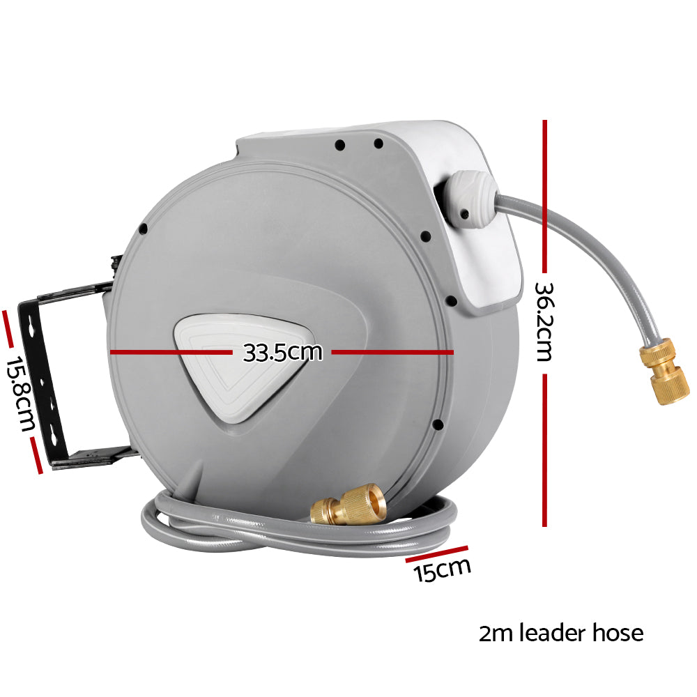 Green Fingers 20m Retractable Hose Reel Auto Rewind Garden Brass Spray Gun
