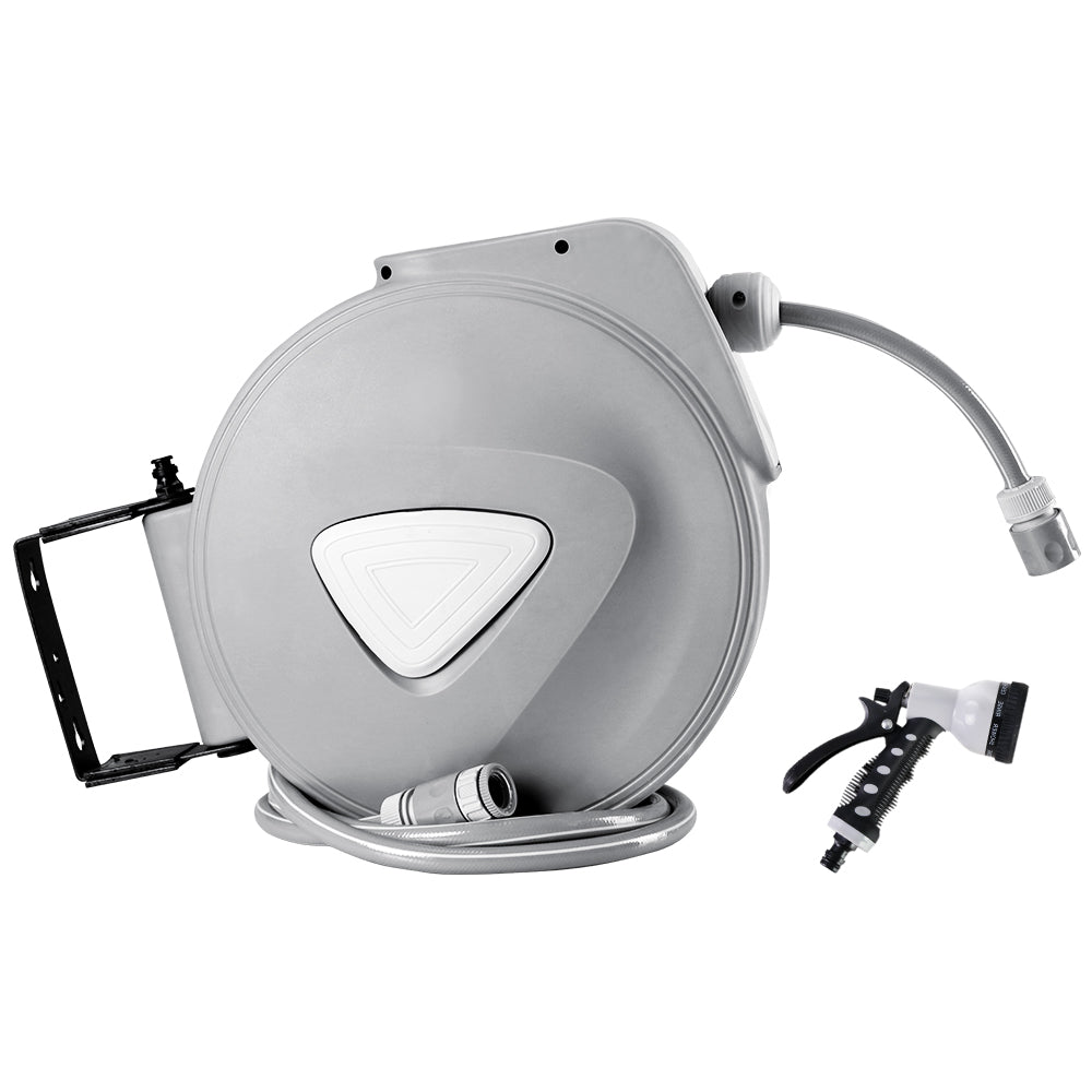 20m Retractable Hose Reel Auto Rewind Spray Gun Garden Grey
