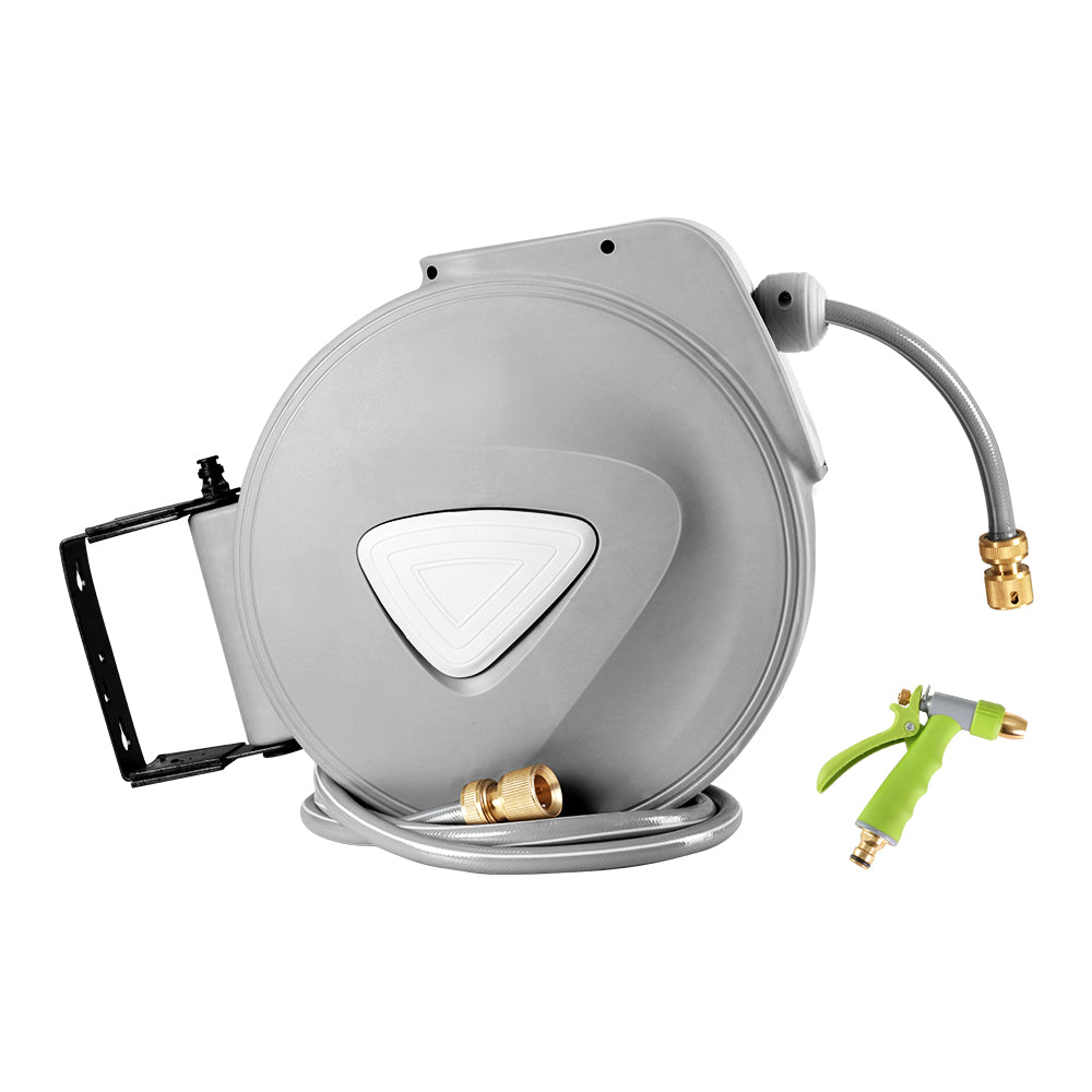 30m Retractable Garden Hose Reel Auto Rewind Brass Spray Gun