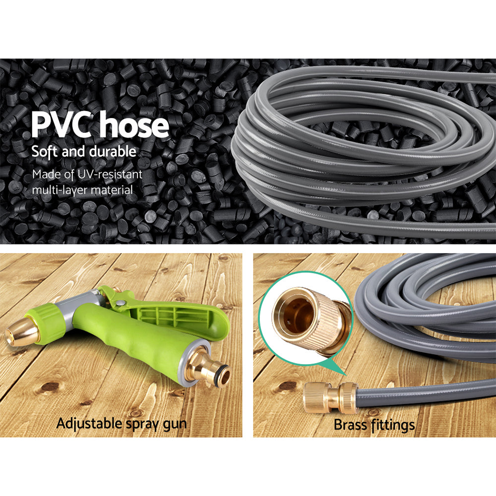 30m Retractable Garden Hose Reel Auto Rewind Brass Spray Gun