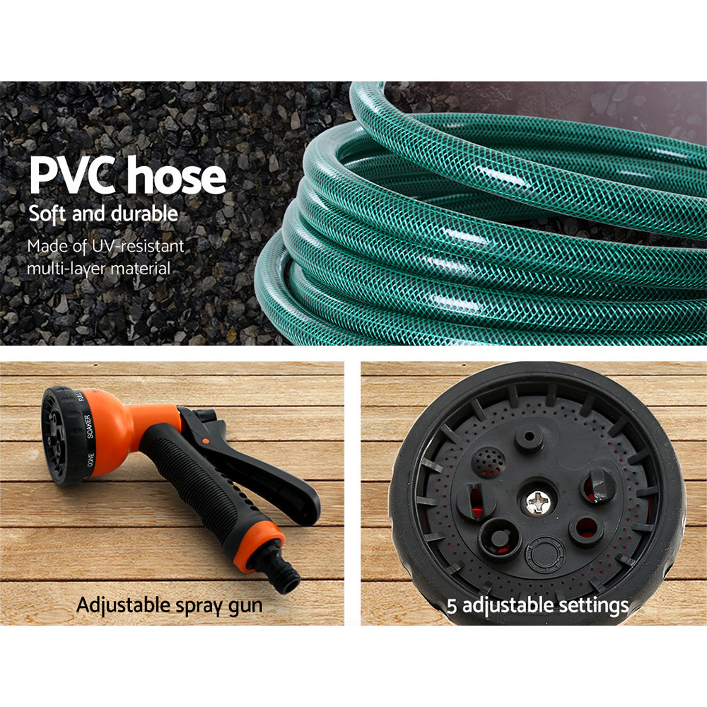 Greenfingers 30m Retractable Hose Reel Auto Rewind Garden Spray Gun