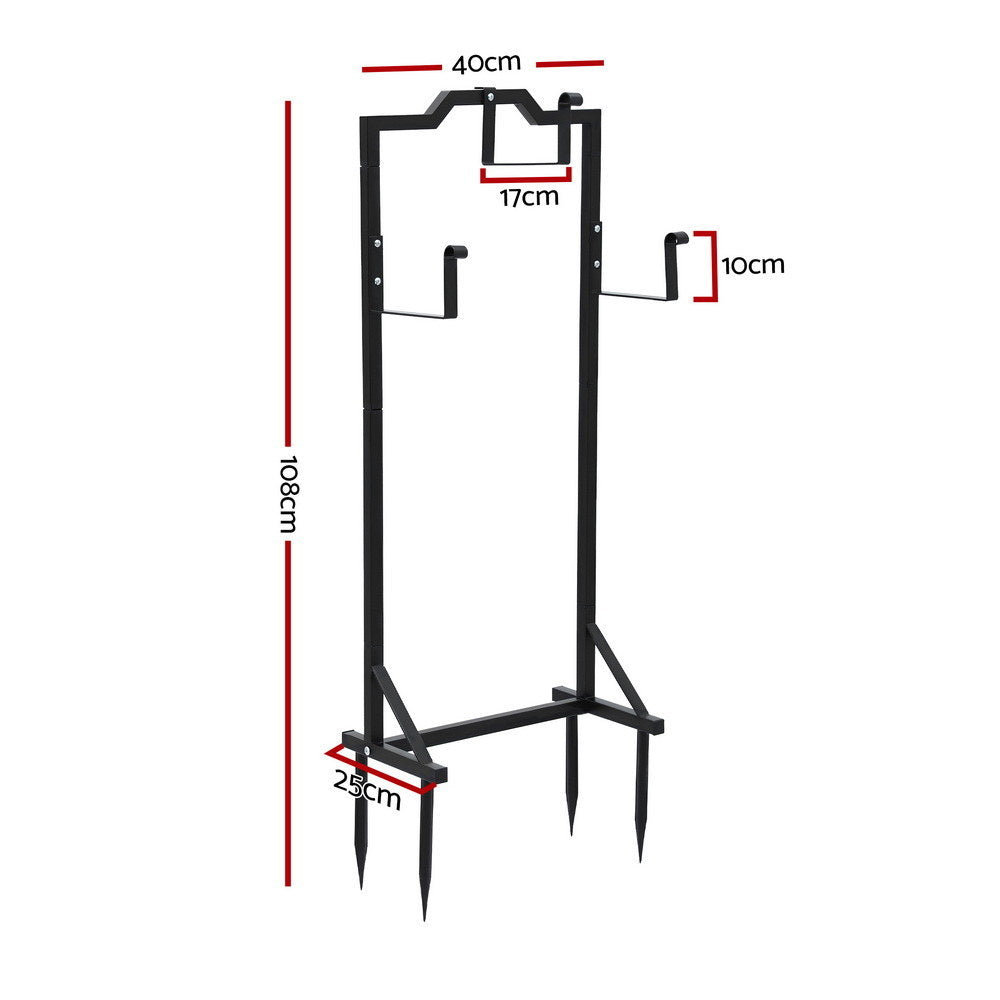 Green Fingers Garden Hose Holder Metal Portable Freestanding Hose Stand 4 Spikes Black