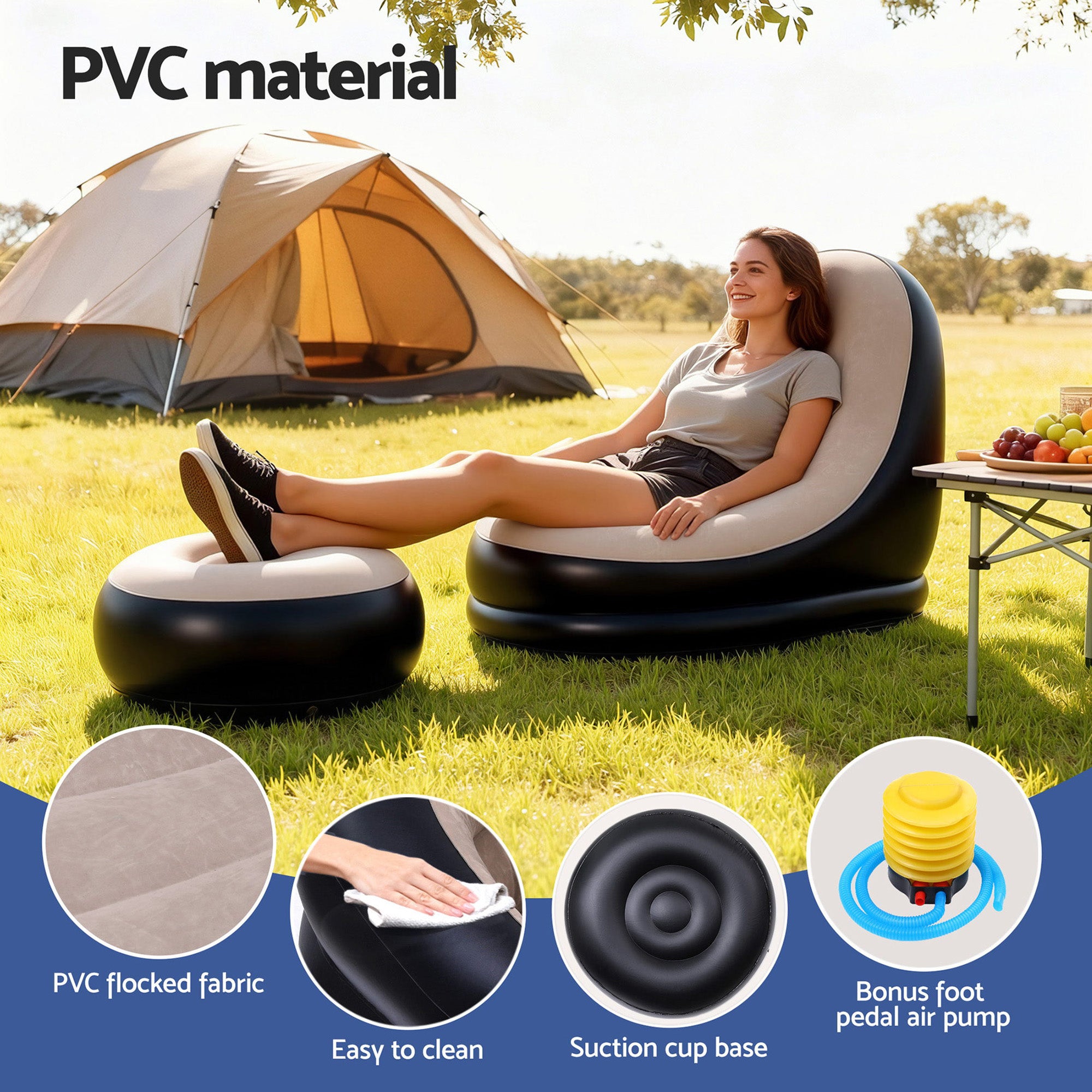Gardeon Inflatable Chair with Ottoman Air Sofa Blow Up Air Chair for Camping with Pump