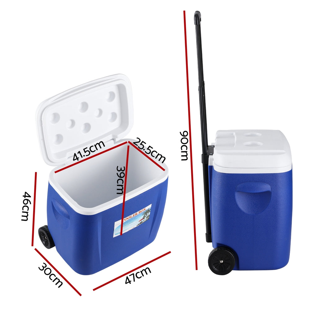 Glacio 38L Portable Cooler Box Wheels Blue Camping Fridge