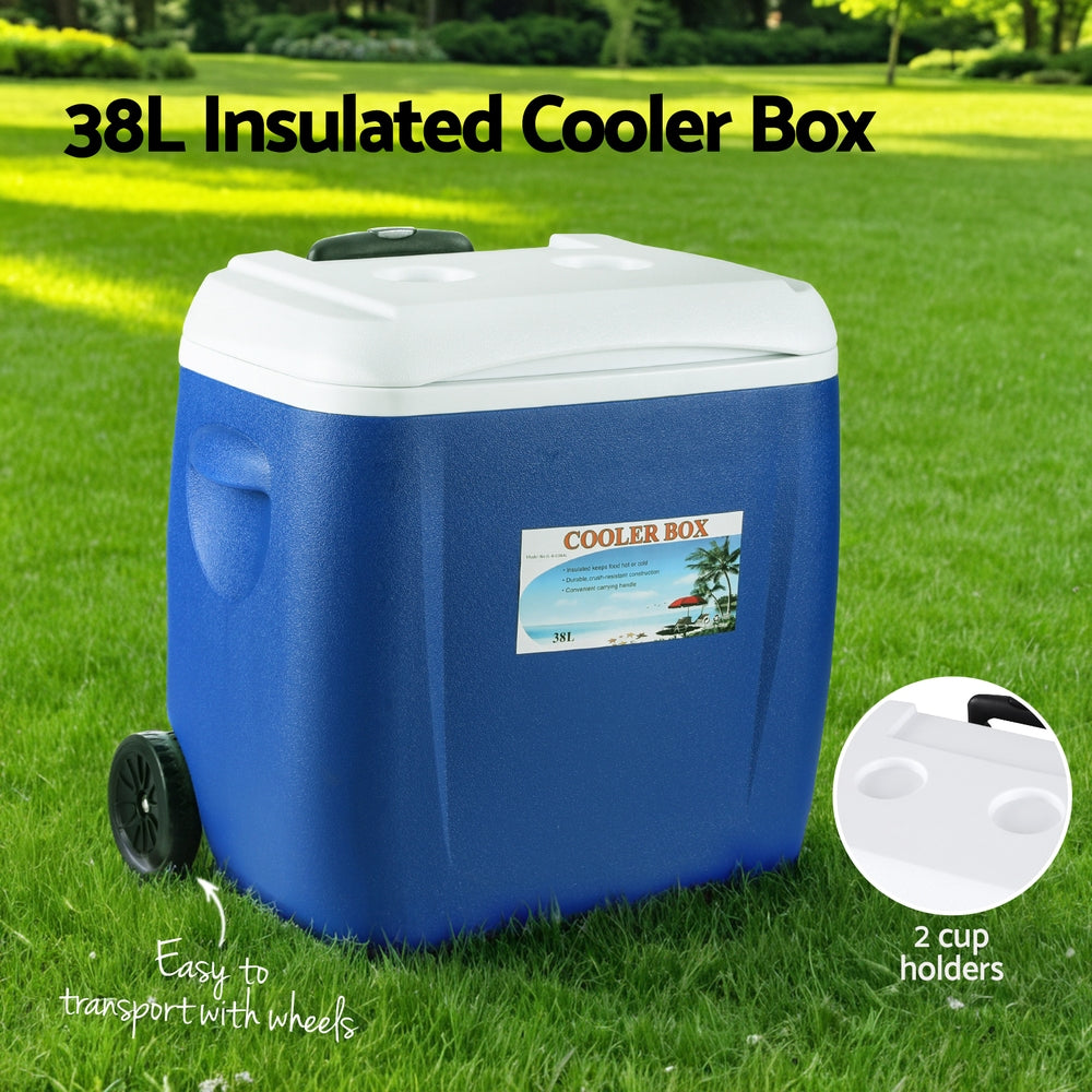 Glacio 38L Portable Cooler Box Wheels Blue Camping Fridge