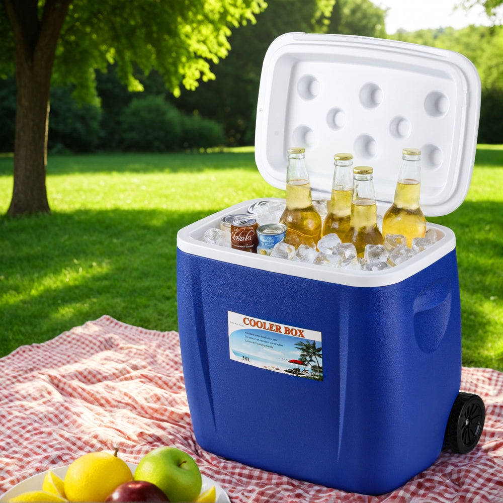 Glacio 38L Portable Cooler Box Wheels Blue Camping Fridge