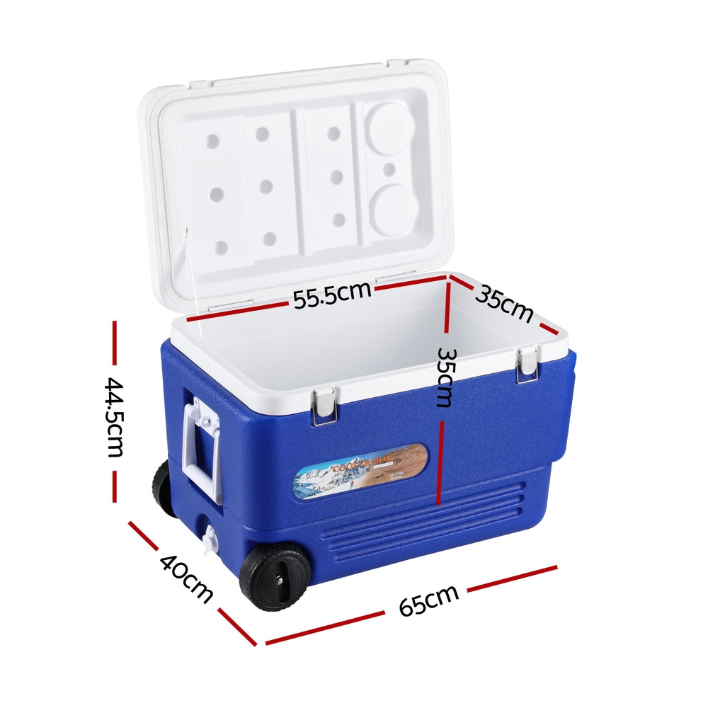 Glacio 60L Portable Ice Cooler Box Wheels Blue