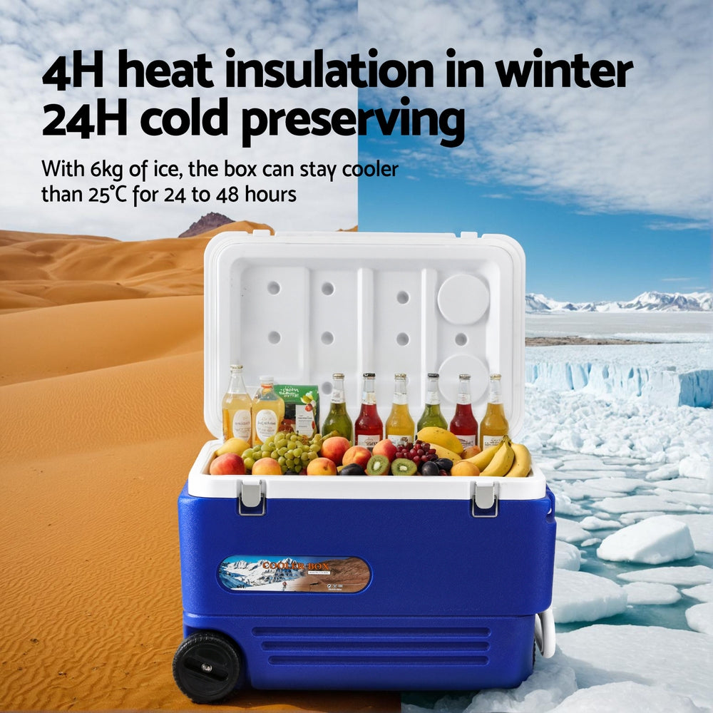 Glacio 60L Portable Ice Cooler Box Wheels Blue
