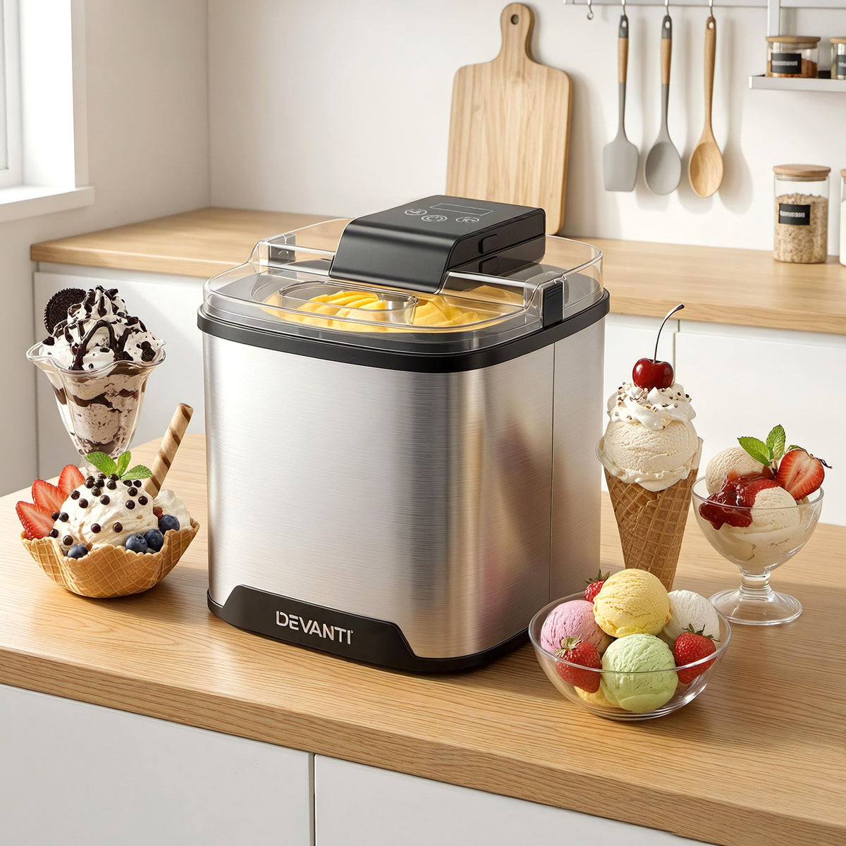 Devanti Ice Cream Maker 2L Frozen Dessert Machine Sliver