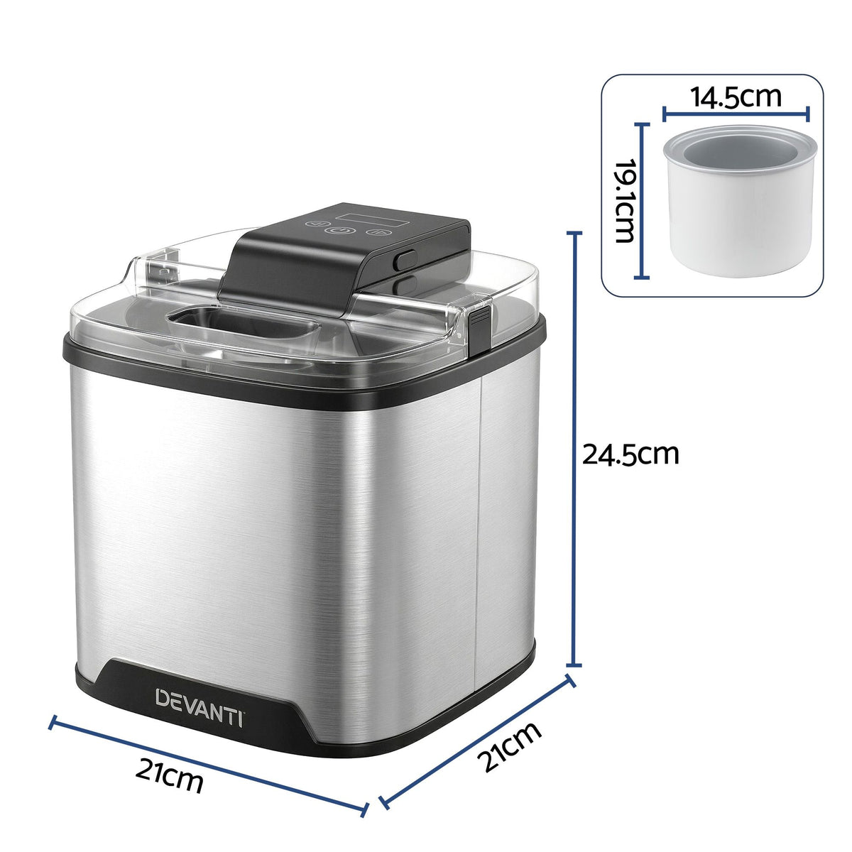 Devanti Ice Cream Maker 2L Frozen Dessert Machine Sliver
