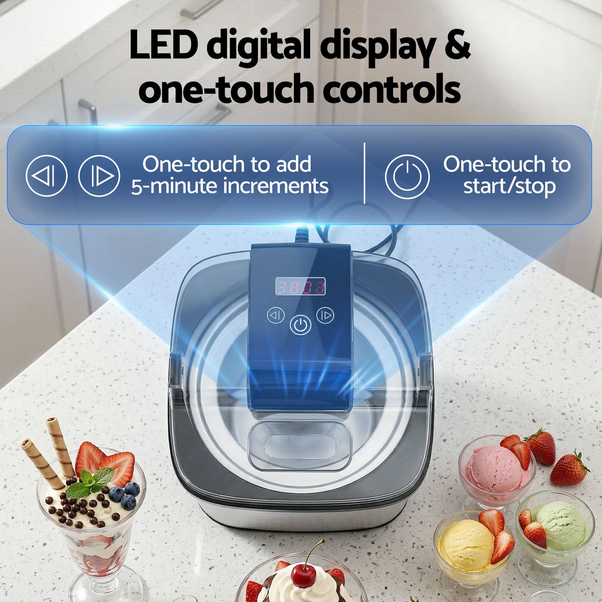 Devanti Ice Cream Maker 2L Frozen Dessert Machine Sliver
