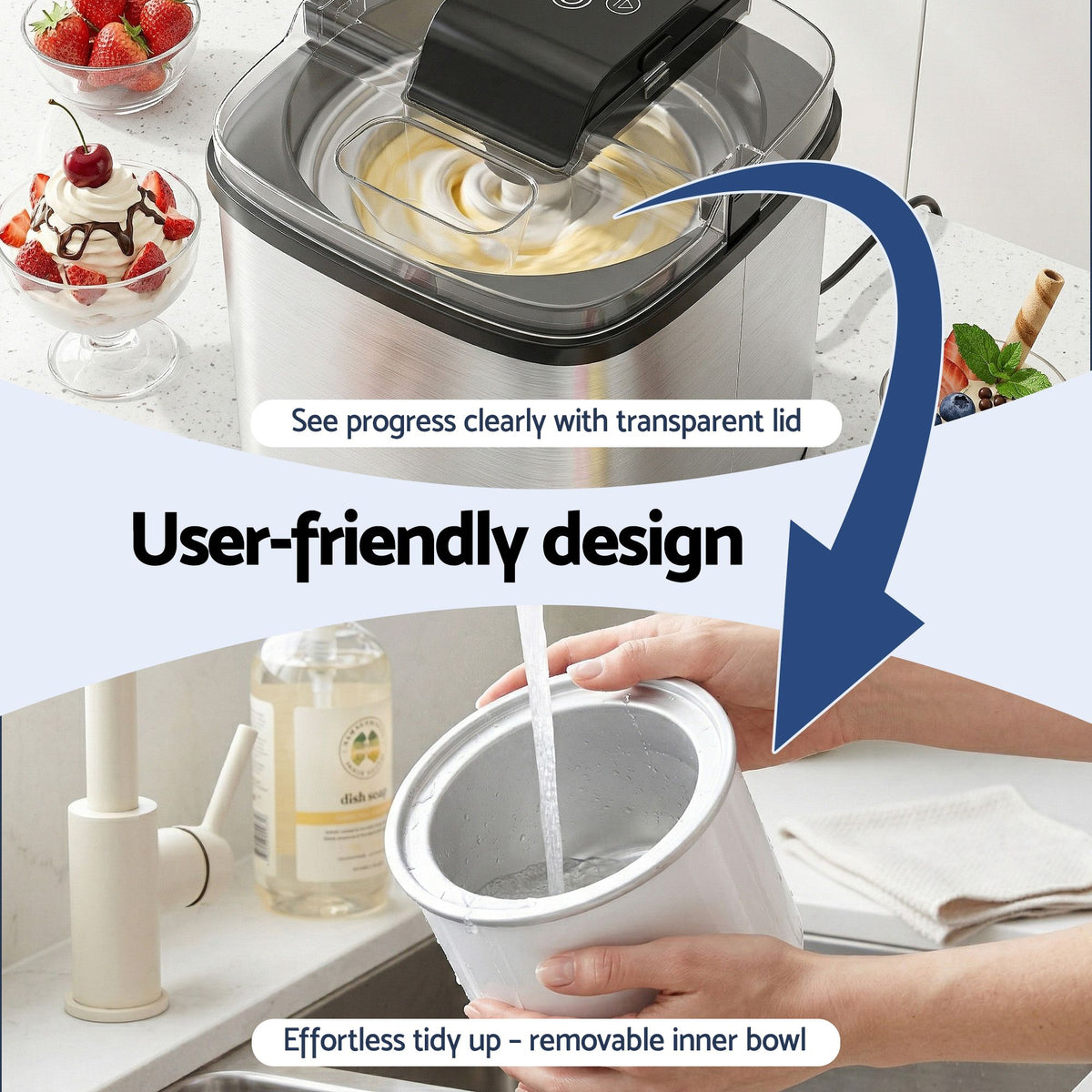 Devanti Ice Cream Maker 2L Frozen Dessert Machine Sliver