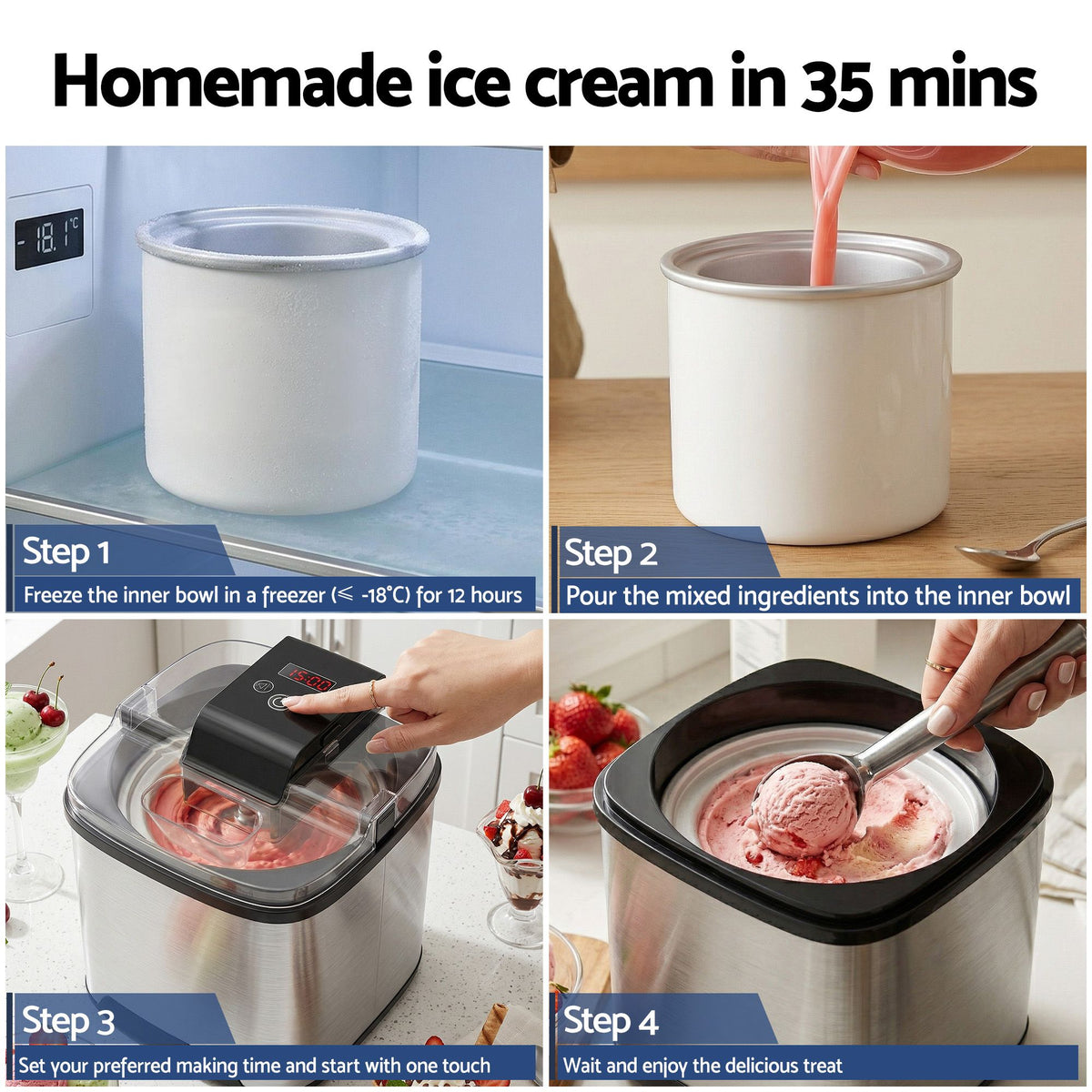 Devanti Ice Cream Maker 2L Frozen Dessert Machine Sliver