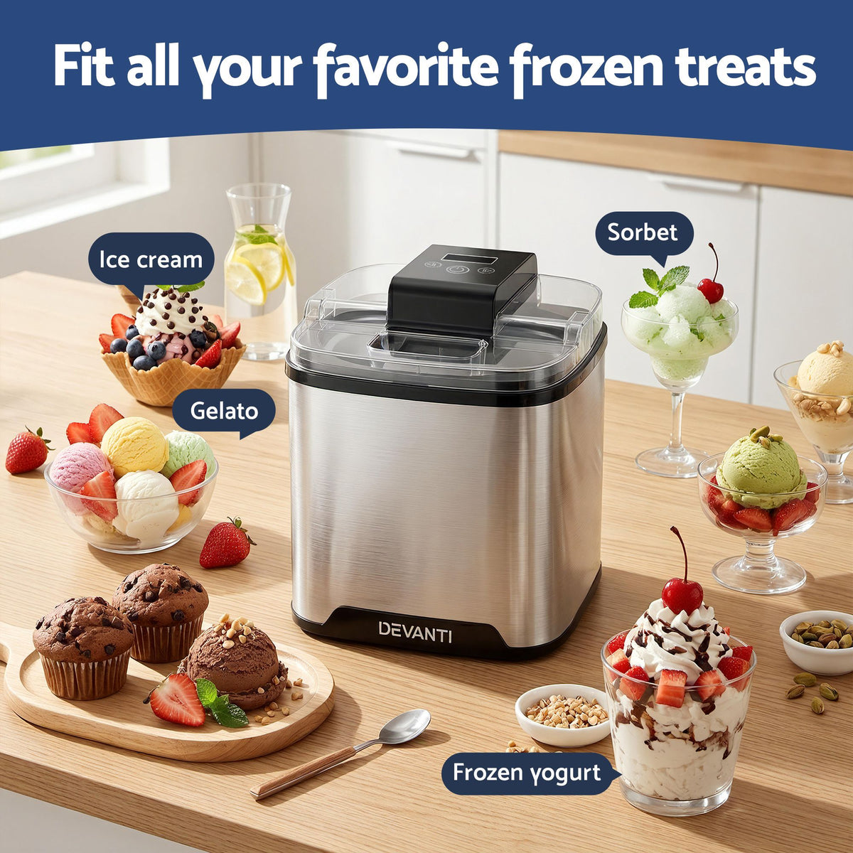 Devanti Ice Cream Maker 2L Frozen Dessert Machine Sliver