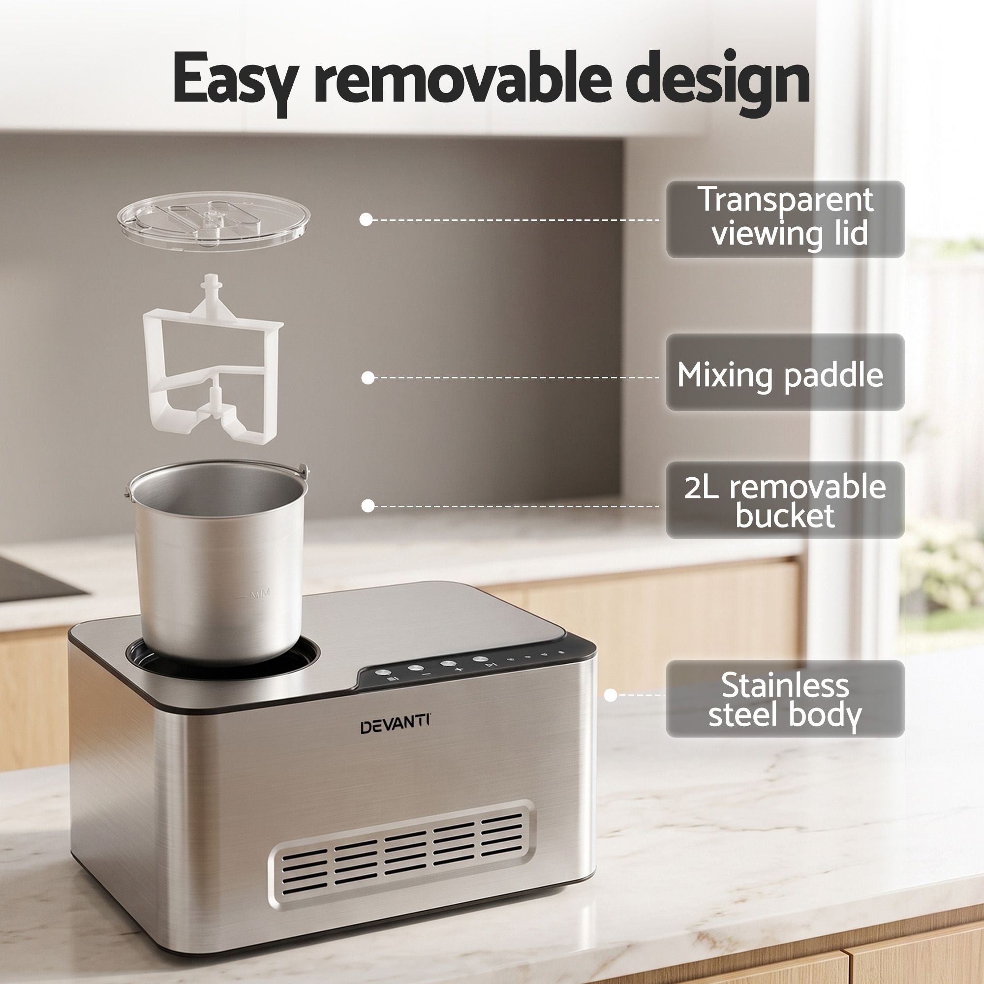 Devanti 2L 2-in-1 Ice Cream & Yogurt Maker Machine No Pre-Freezing Homemade Gelato Sorbet