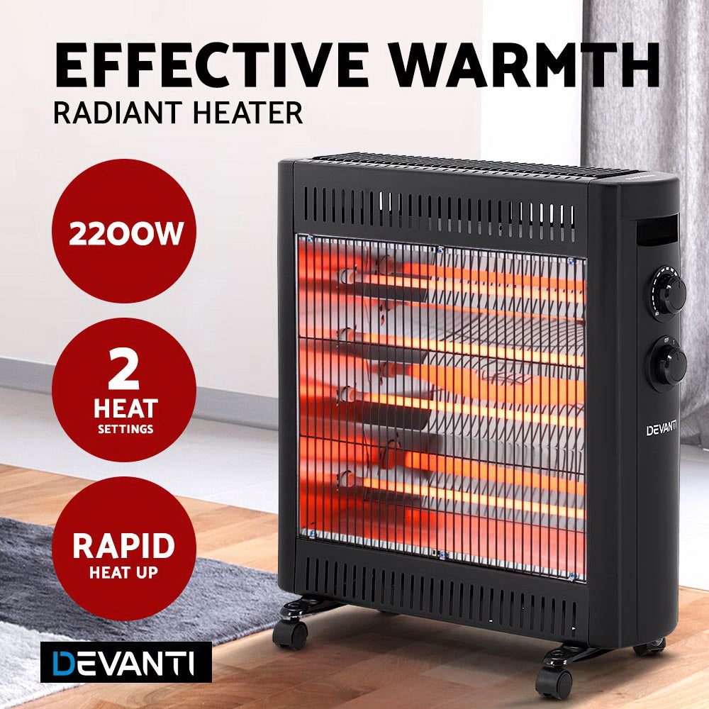 Devanti 2200W Radiant Infrared Heater Portable Black