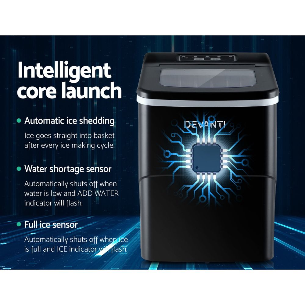 Devanti 12kg Countertop Ice Maker Machine Black