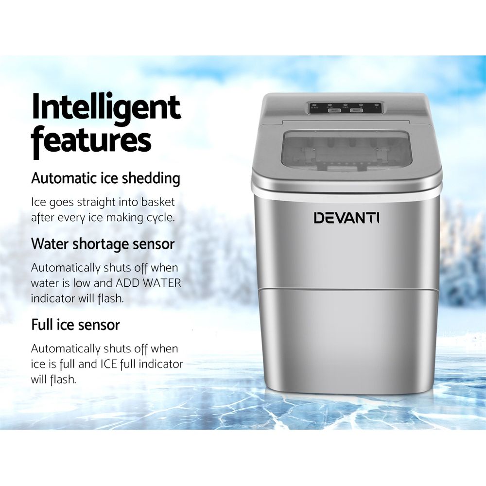 Devanti 12kg Portable Ice Maker Machine Silver