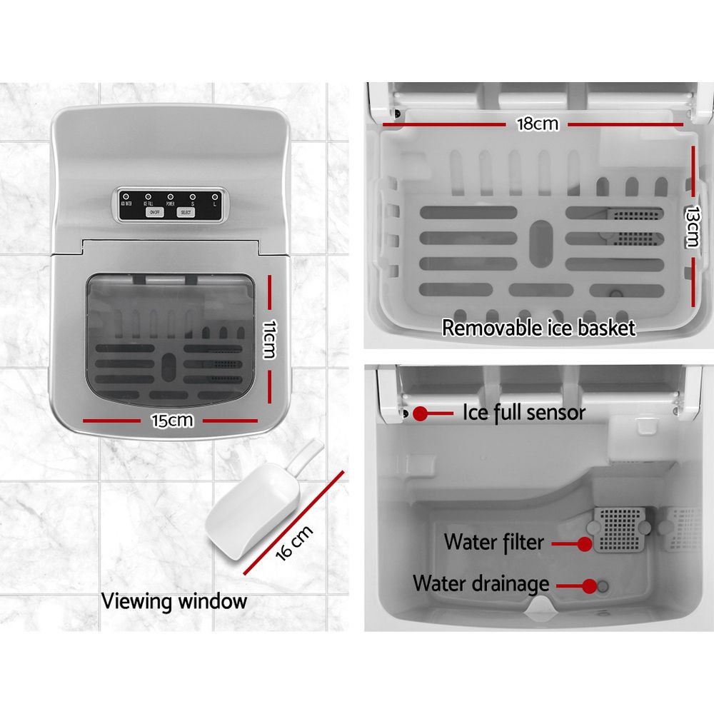 Devanti 12kg Portable Ice Maker Machine Silver