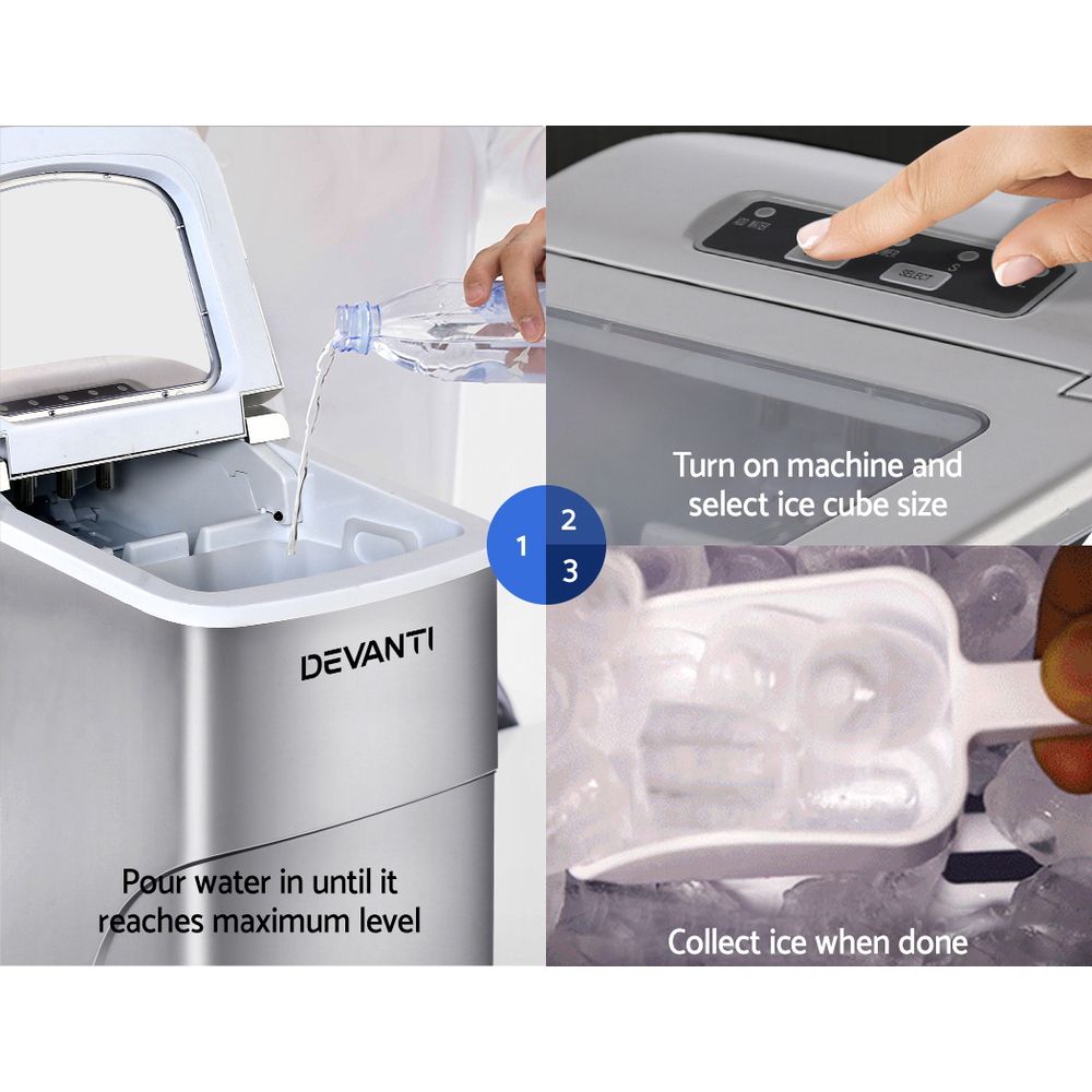 Devanti 12kg Portable Ice Maker Machine Silver